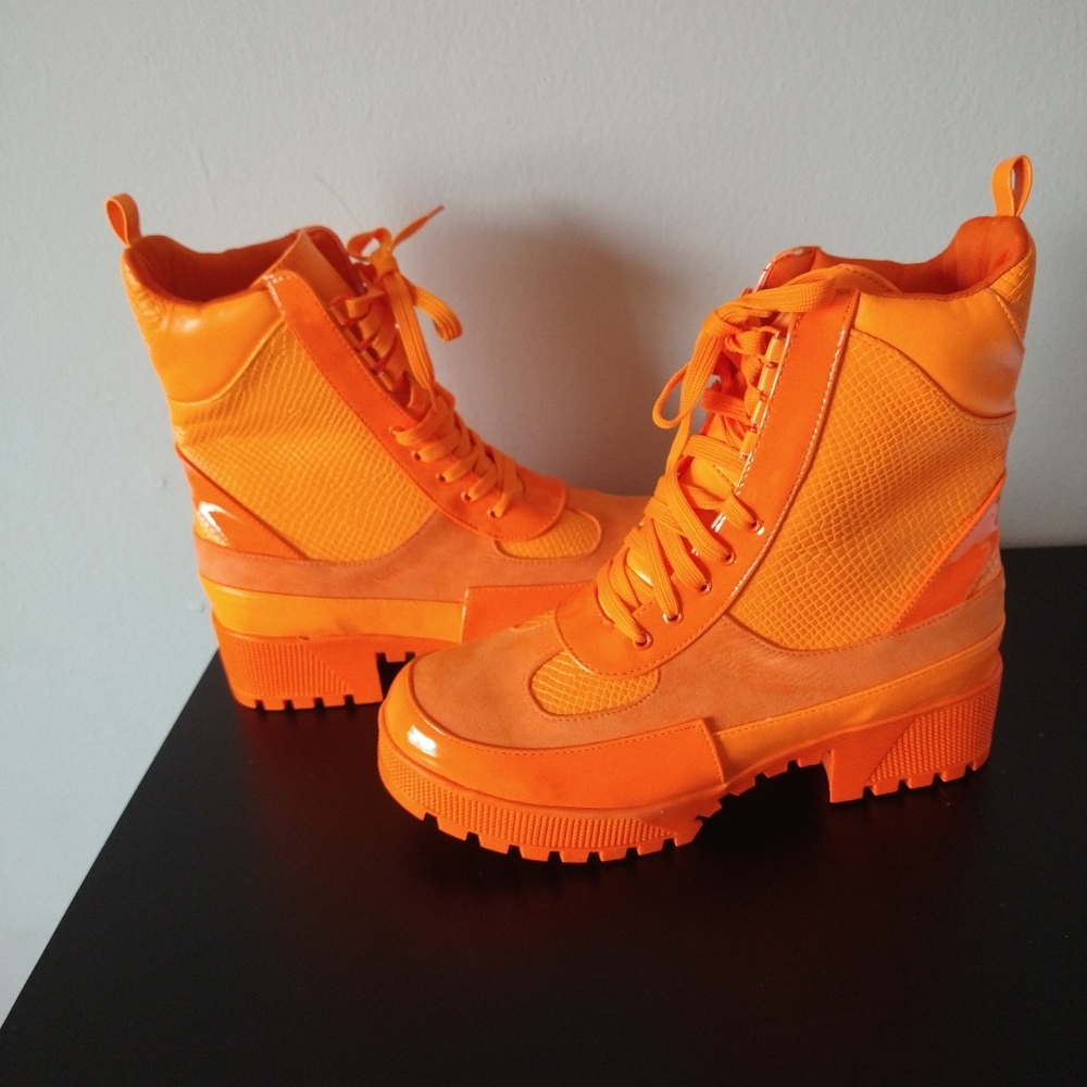 EGO Commander Chunky Ankle Boot in Orange Snake